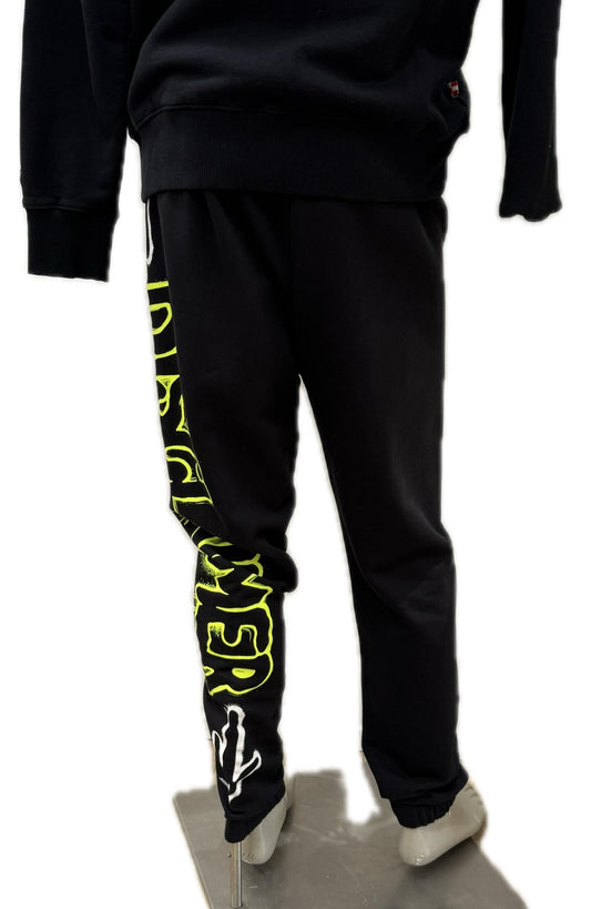 Disclaimer Pantaloni Jogger neri scritta fluo