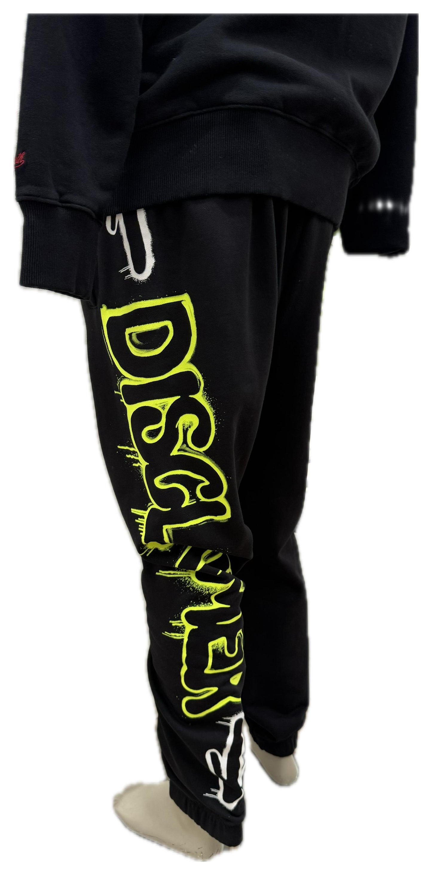 Disclaimer Pantaloni Jogger neri scritta fluo