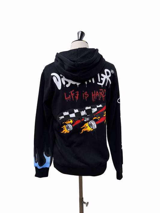 Disclaimer Felpa Hoodie Nera – Grafica Street Racing & Flames Unisex