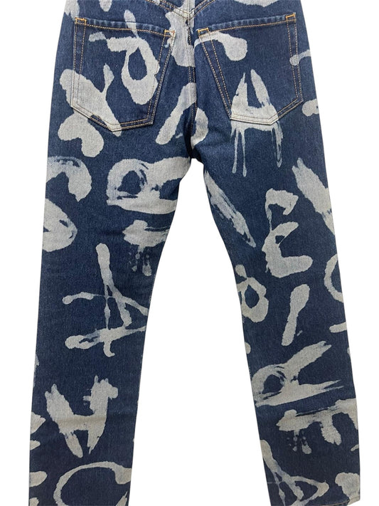 Aries Jeans in Denim Blu con Stampa Graffiti All-Over