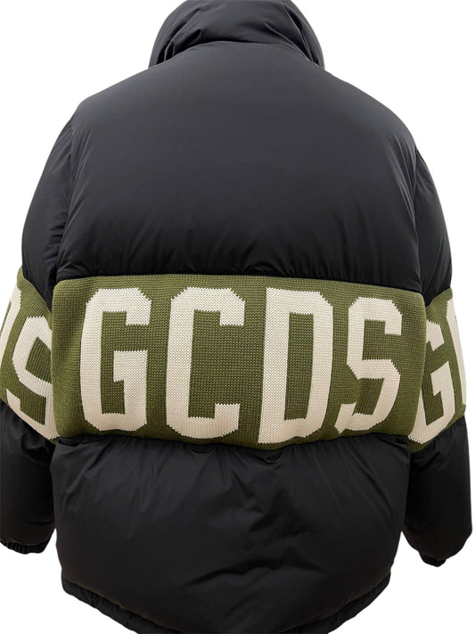 GCDS Piumino nero con fascia logo verde