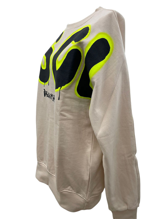 Disclaimer Felpa beige con maxi logo fluo