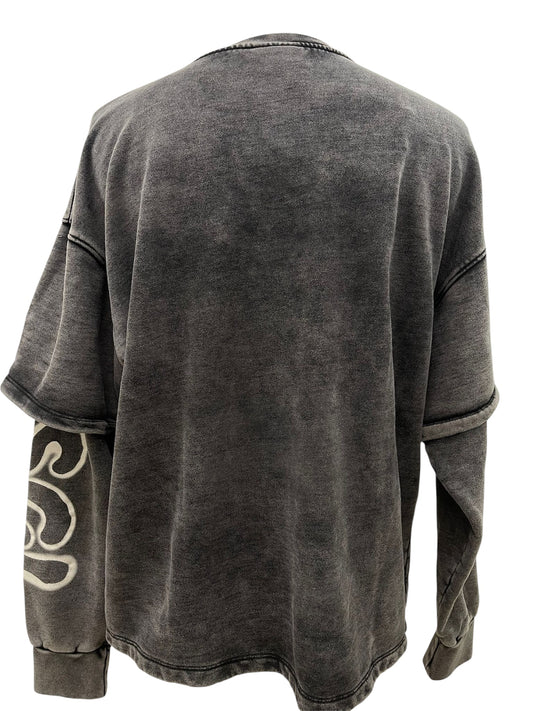 Disclaimer Felpa nera effetto washed con Dettagli graffiti