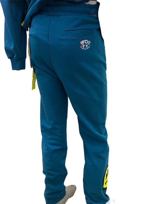 Barrow pantaloni unisex azzurri con logo fluo