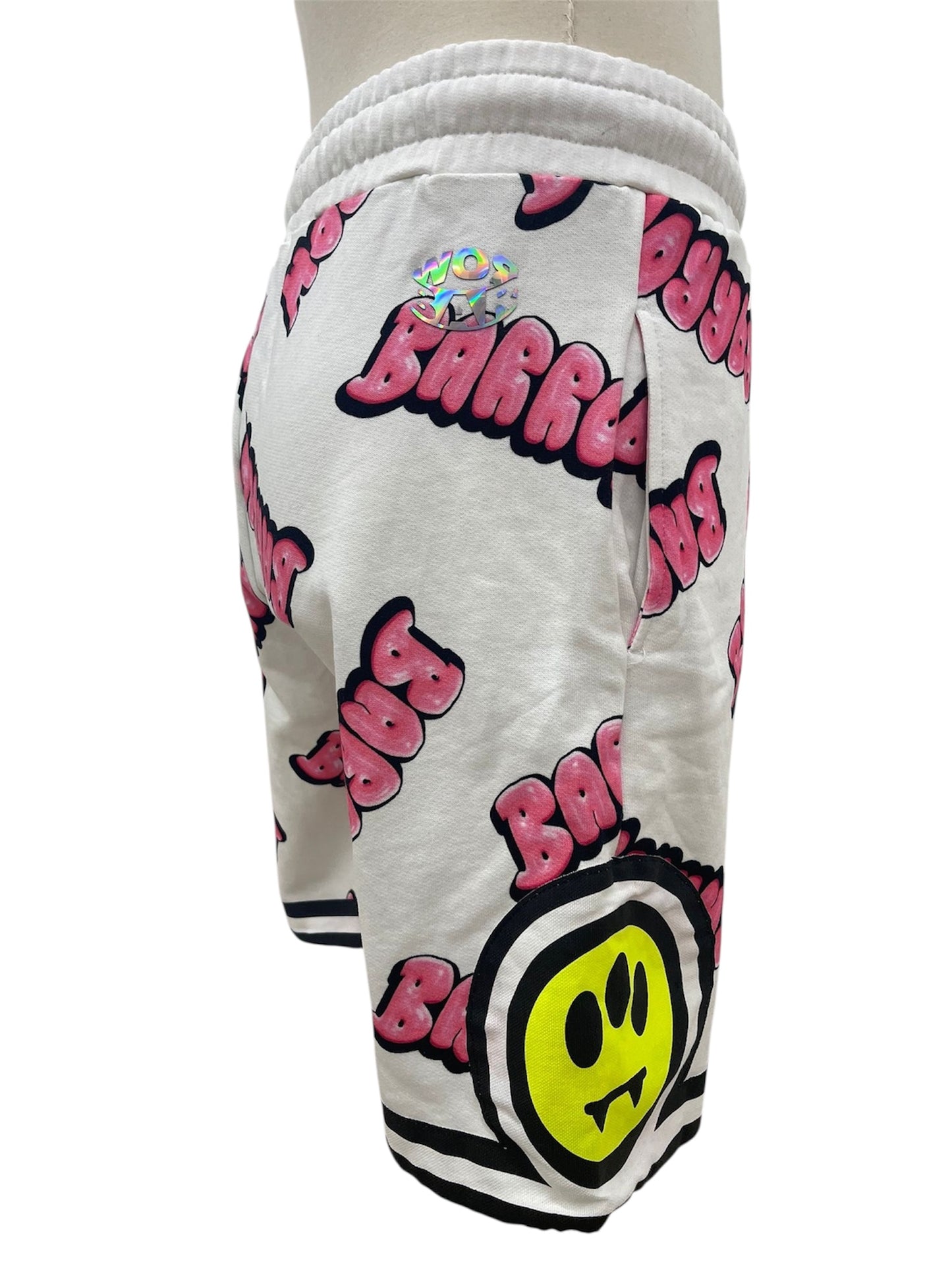 Barrow pantaloncini bianchi logo all-over e patch smiley