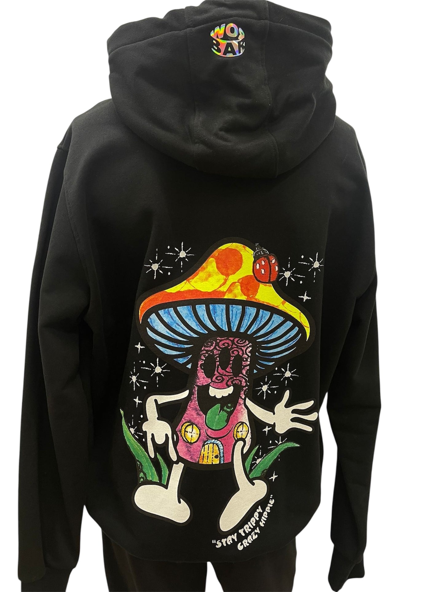 Barrow felpa nera con grafica fungo multicolor