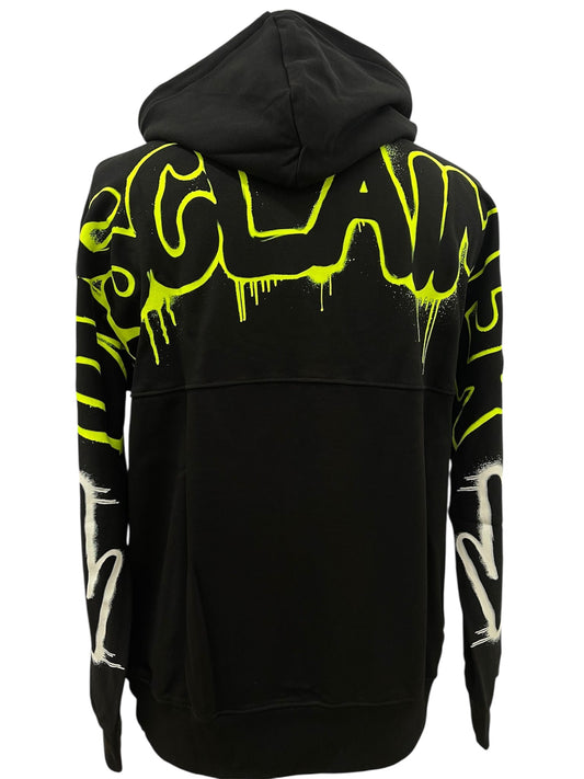 Disclaimer felpa nera con scritta graffiti giallo fluo