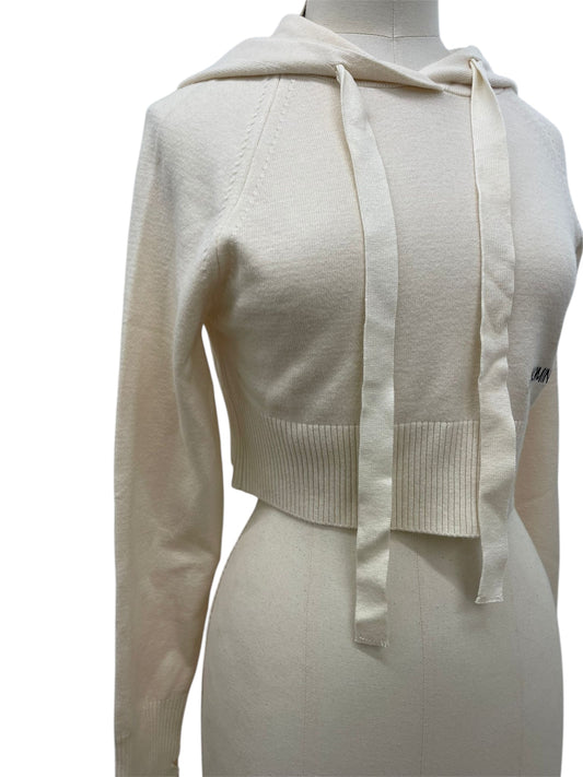 Hinnominate felpa cropped con cappuccio in maglia panna