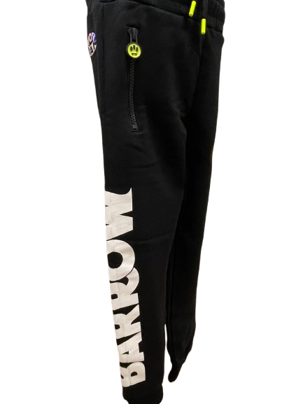 Barrow Joggers Neri con Maxi Logo Bianco e Smiley Fluo