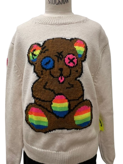 Barrow Bambino Maglione in Lana con Orsetto Multicolor e Logo Oversize