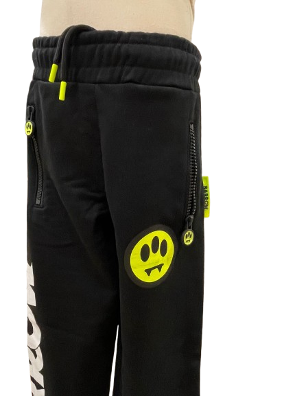 Barrow Joggers Neri con Maxi Logo Bianco e Smiley Fluo