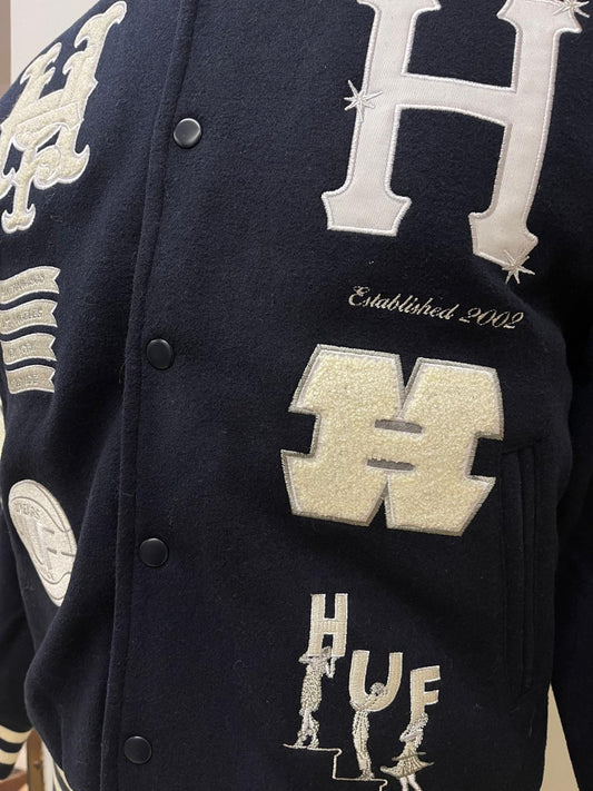 Huf giacca varsity blu navy con ricami