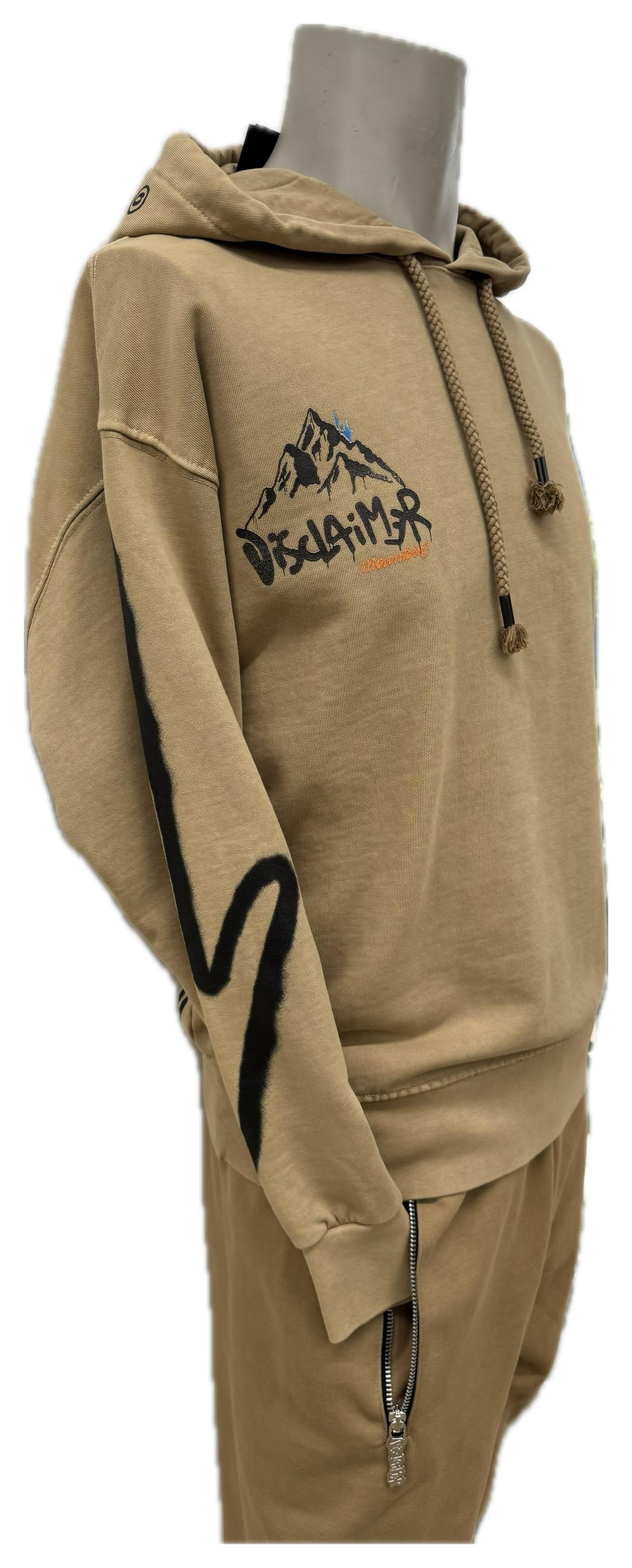 Disclaimer Felpa Hoodie Beige – Grafica Mountain & Yeti Unisex