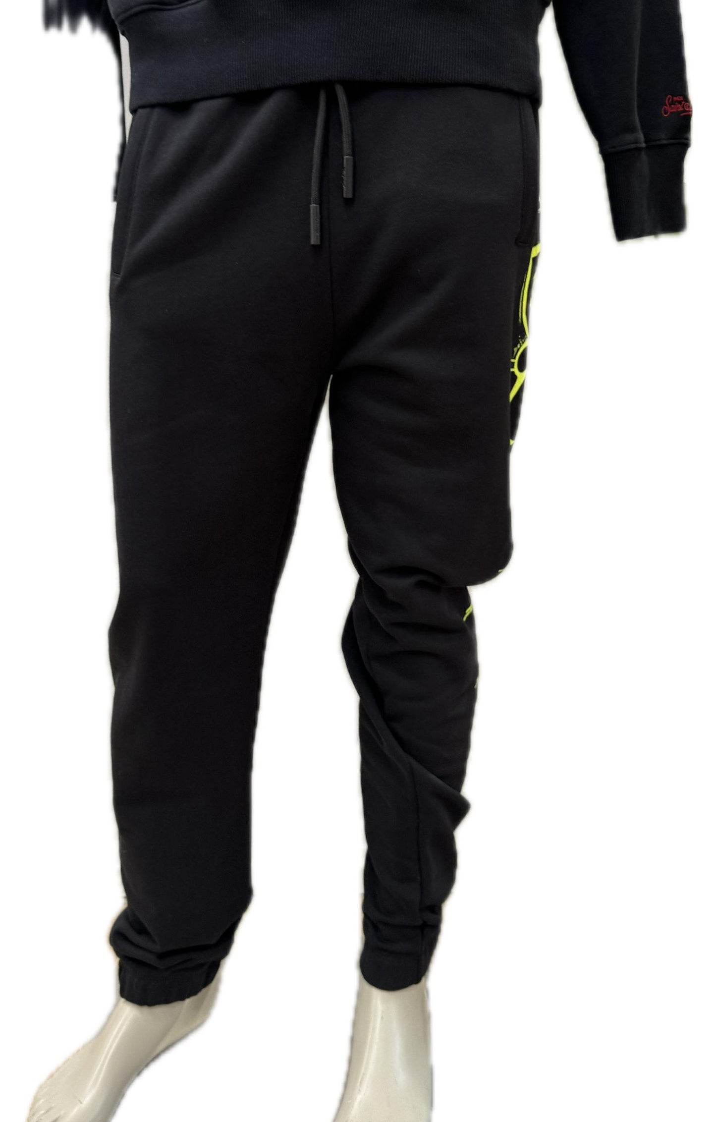 Disclaimer Pantaloni Jogger neri scritta fluo