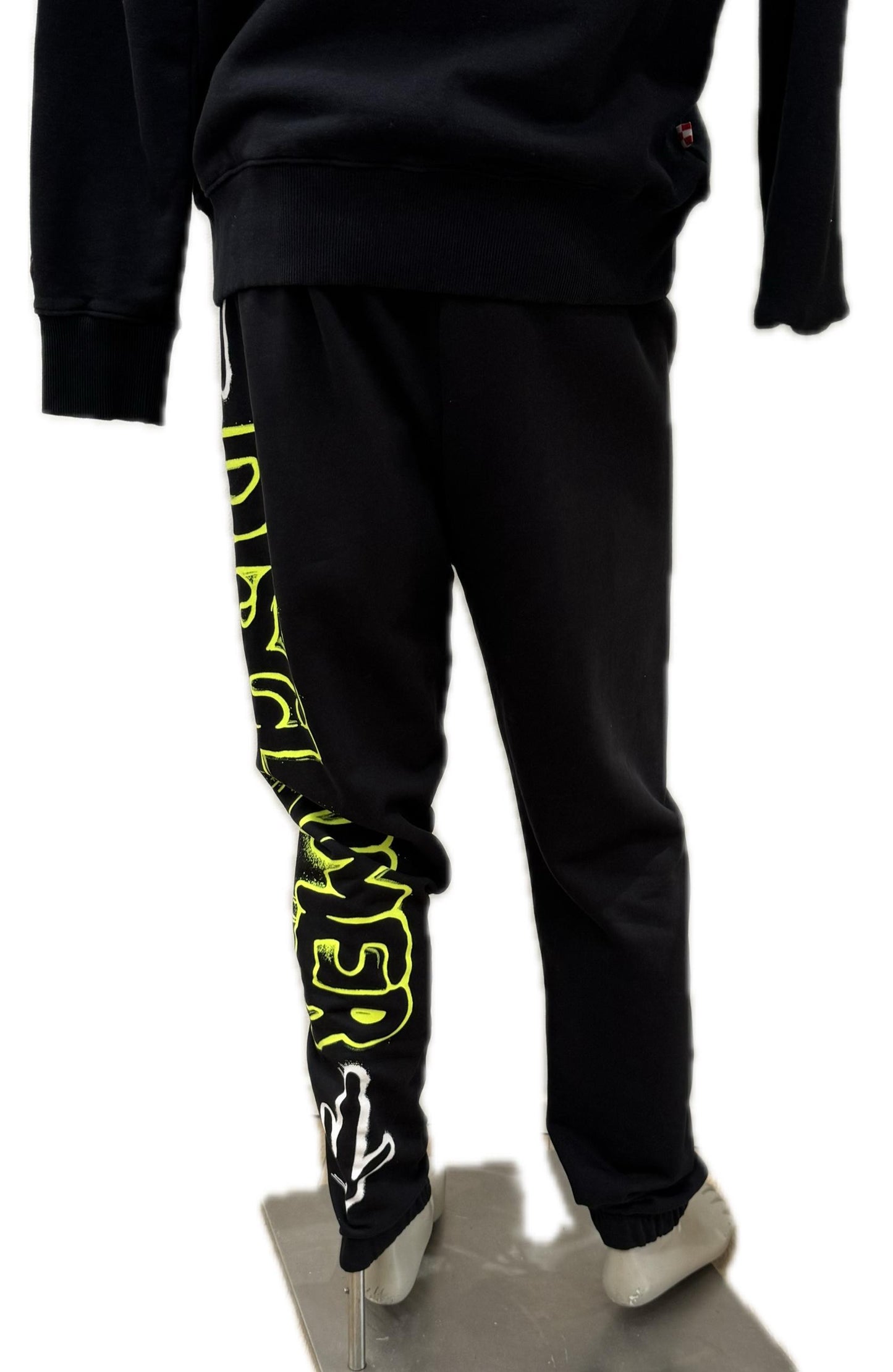 Disclaimer Pantaloni Jogger neri scritta fluo
