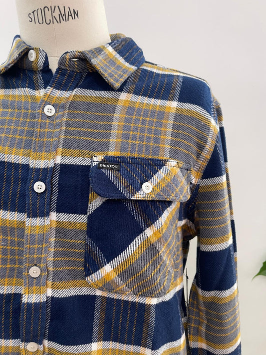 Brixton Camicia a quadri, blu/crema con dettagli a contrasto