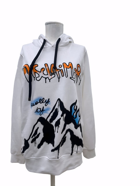 Disclaimer felpa con cappuccio – Stampa Montagne Street Art Bianco Unisex