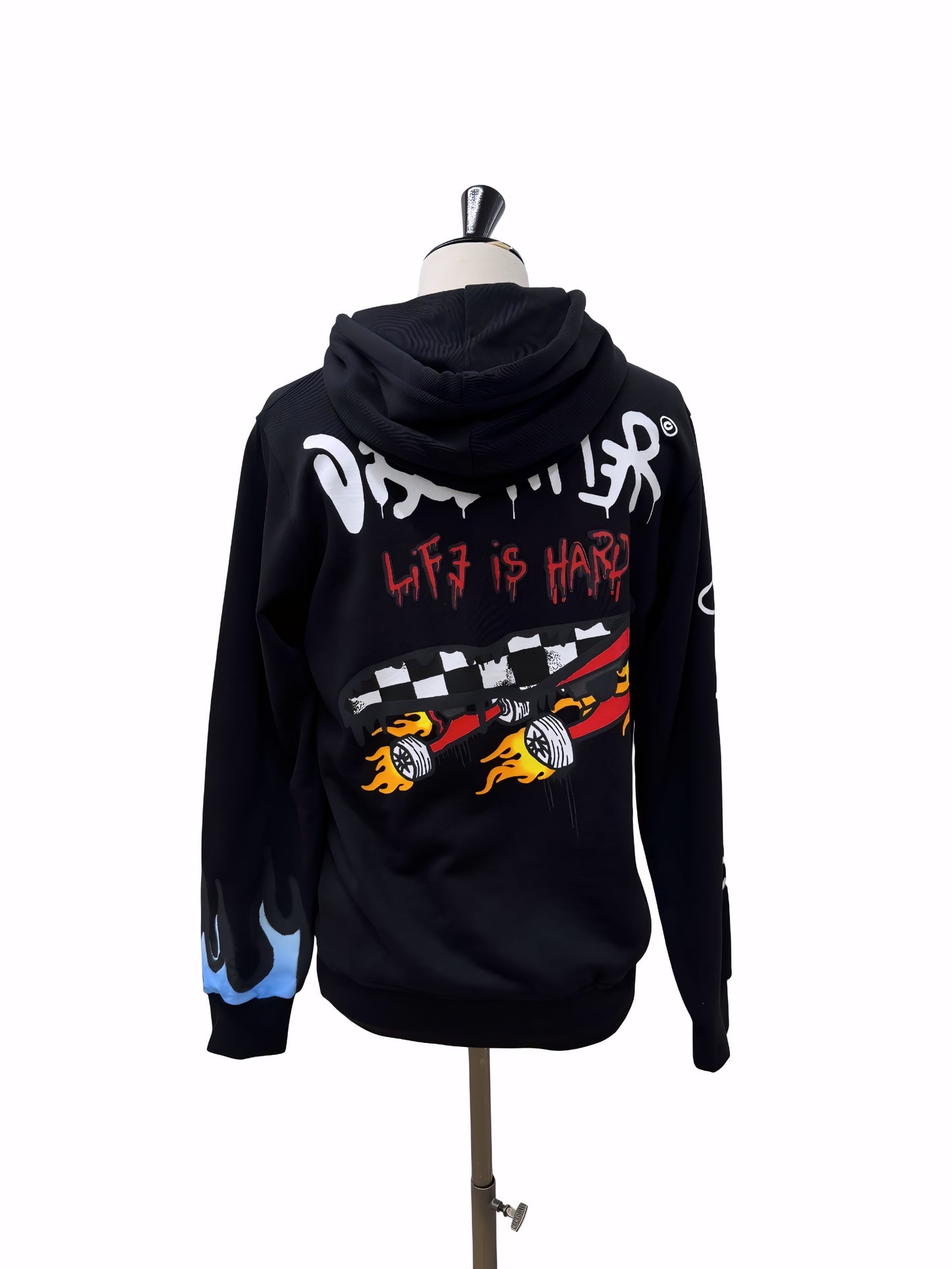 Disclaimer Felpa Hoodie Nera – Grafica Street Racing & Flames Unisex