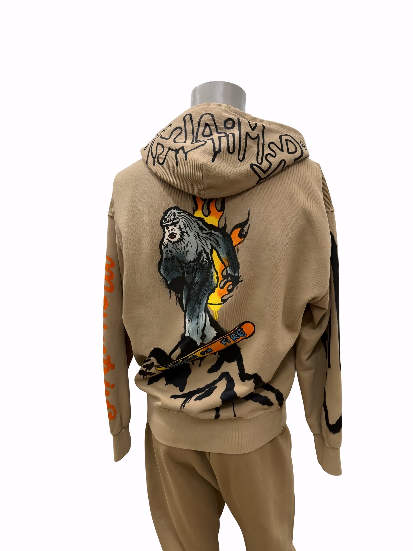 Disclaimer Felpa Hoodie Beige – Grafica Mountain & Yeti Unisex