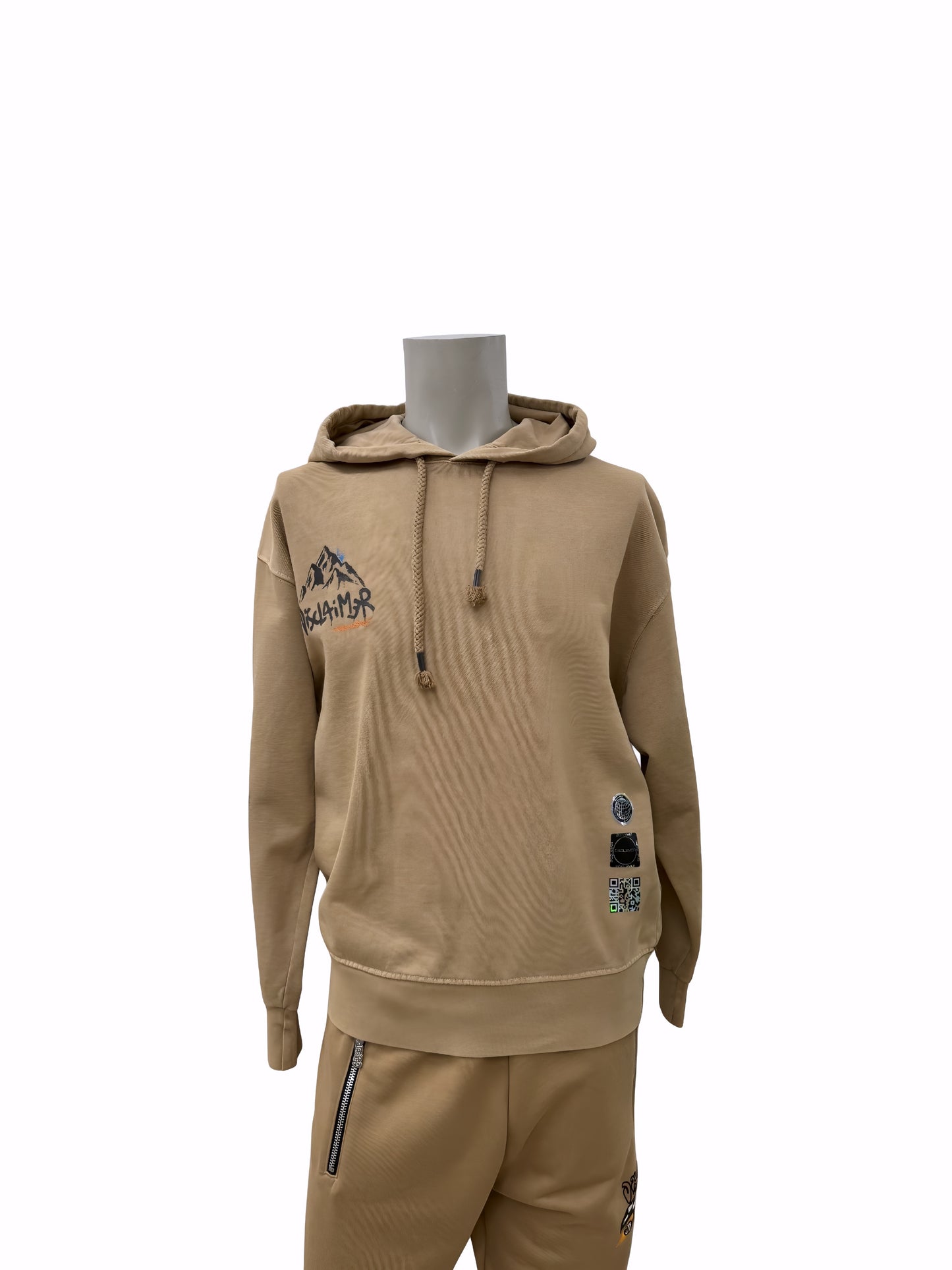 Disclaimer Felpa Hoodie Beige – Grafica Mountain & Yeti Unisex