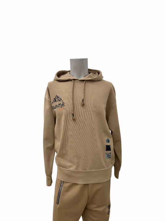 Disclaimer Felpa Hoodie Beige – Grafica Mountain & Yeti Unisex