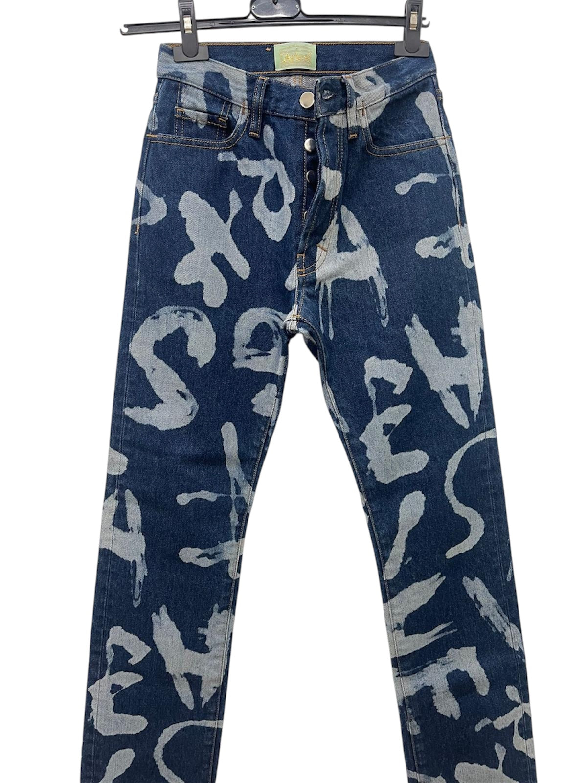 Aries Jeans in Denim Blu con Stampa Graffiti All-Over