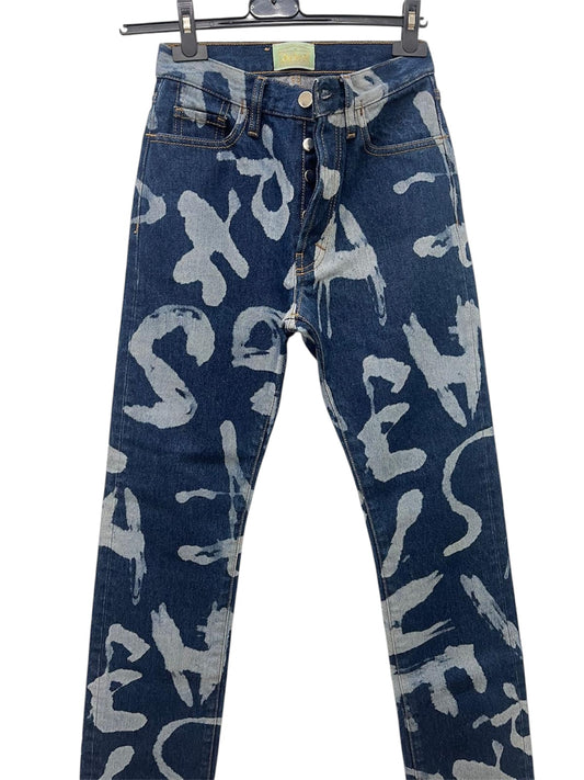 Aries Jeans in Denim Blu con Stampa Graffiti All-Over