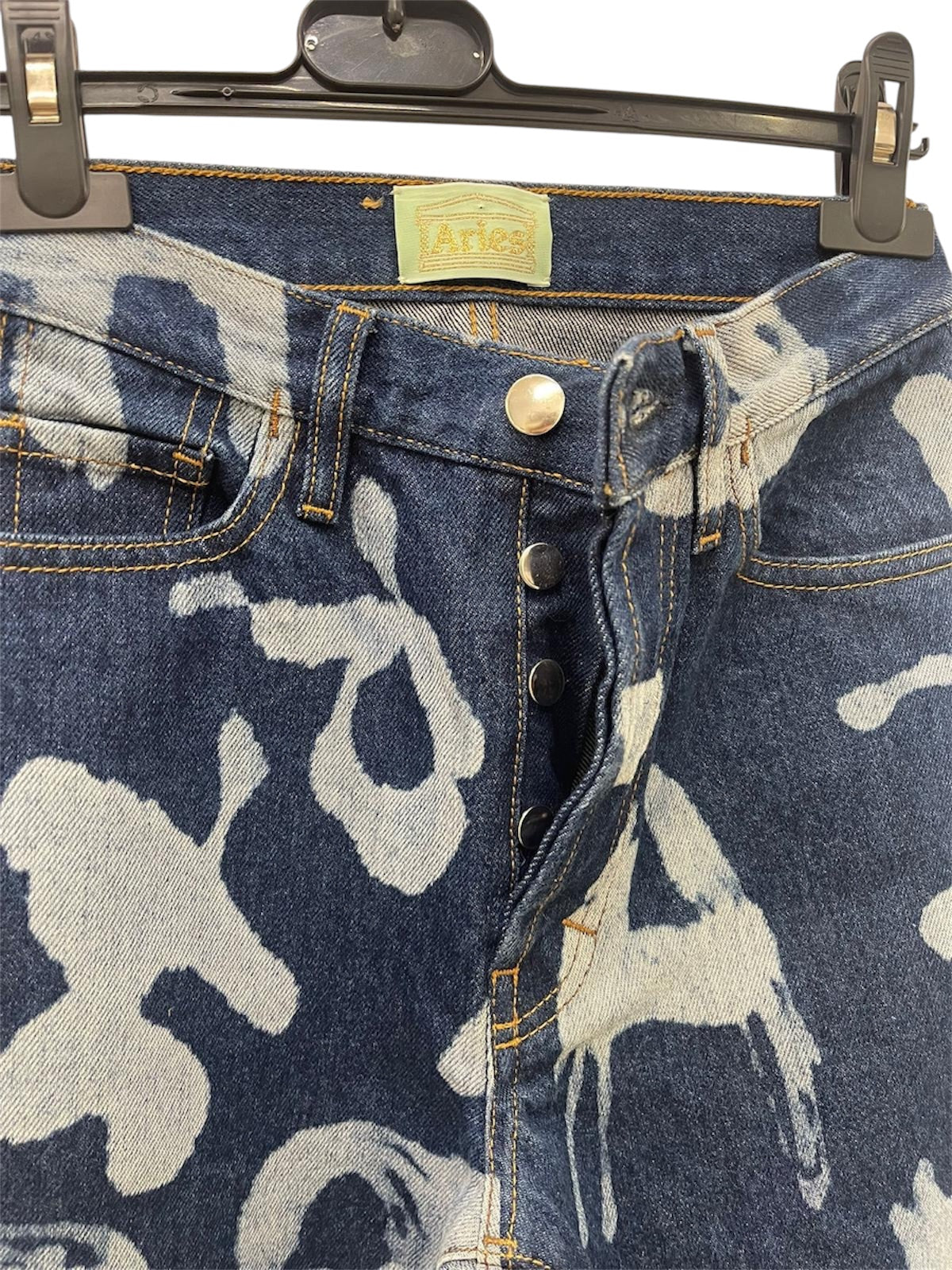 Aries Jeans in Denim Blu con Stampa Graffiti All-Over