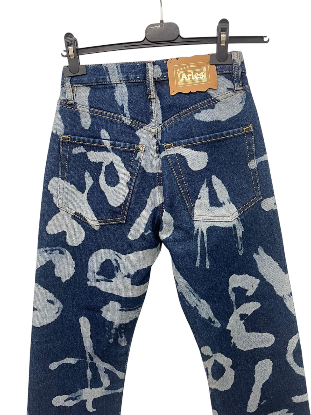 Aries Jeans in Denim Blu con Stampa Graffiti All-Over