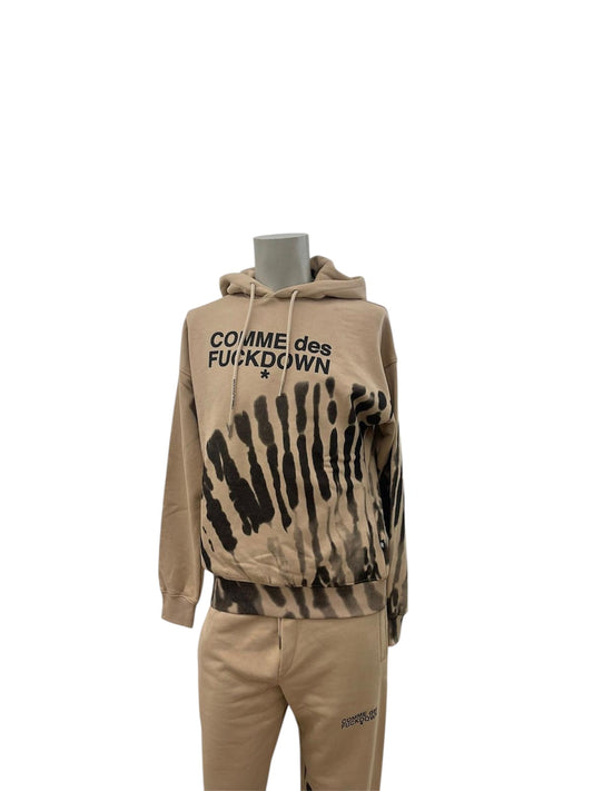 Comme des Fuckdown - Felpa hoodie beige Tie-Dye con logo
