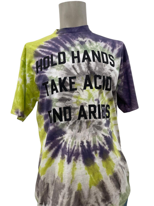 Aries T-shirt Multicolor “Hold Hands Take Acid Find Aries”