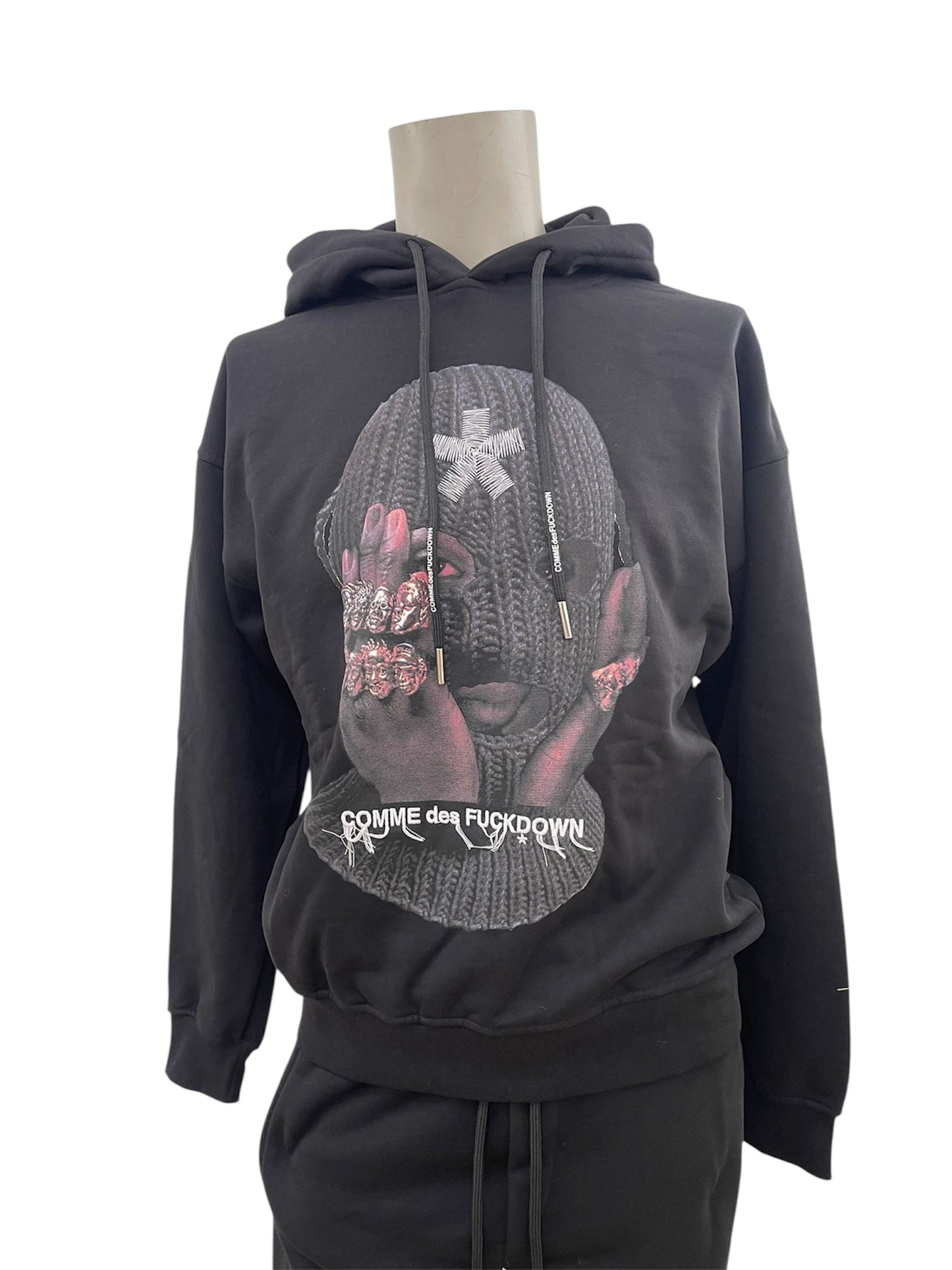 Comme des Fuckdown - Felpa Hoodie Nera con Stampa “Balaclava”