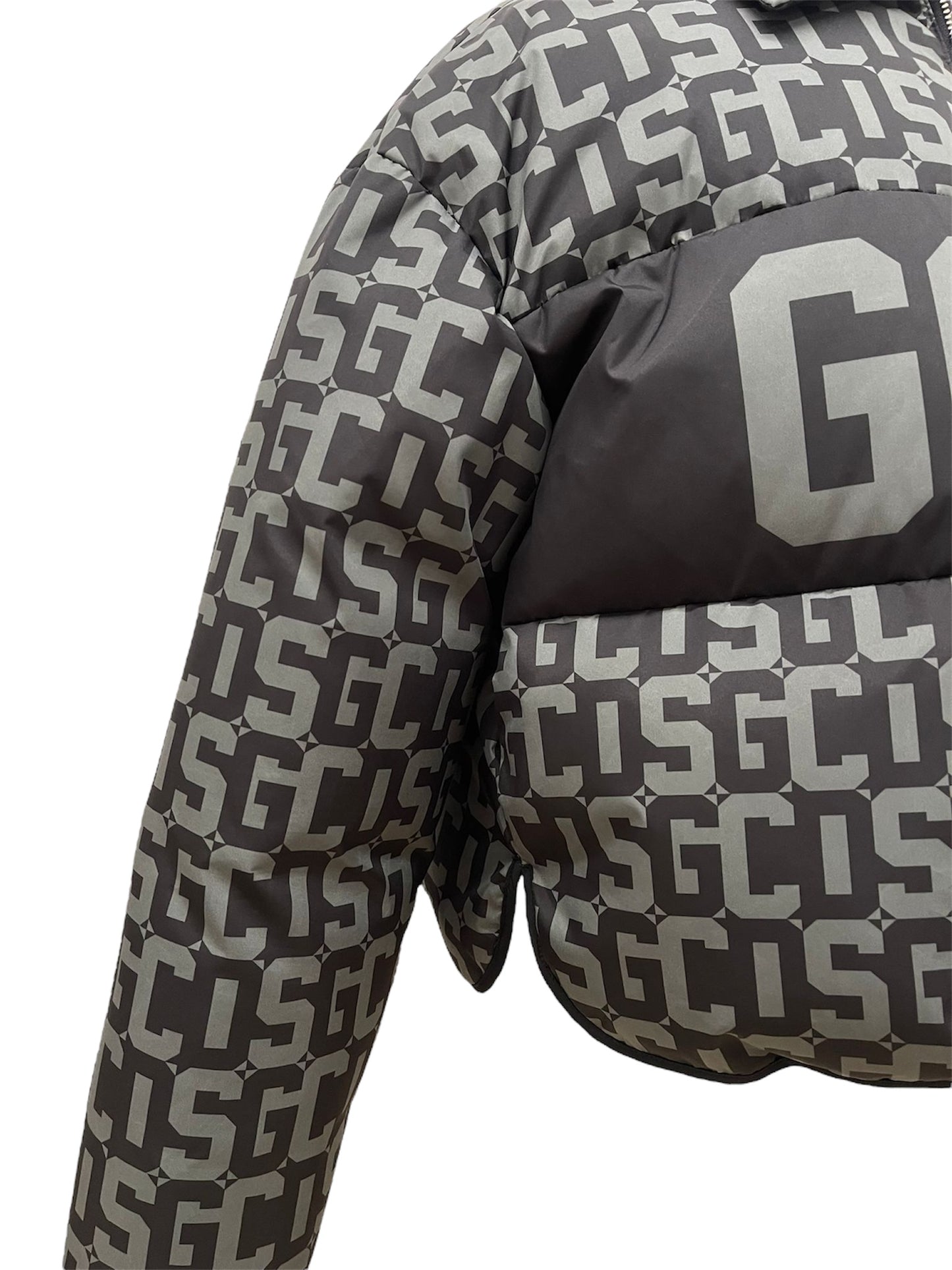 GCDS Piumino nero con logo All Over