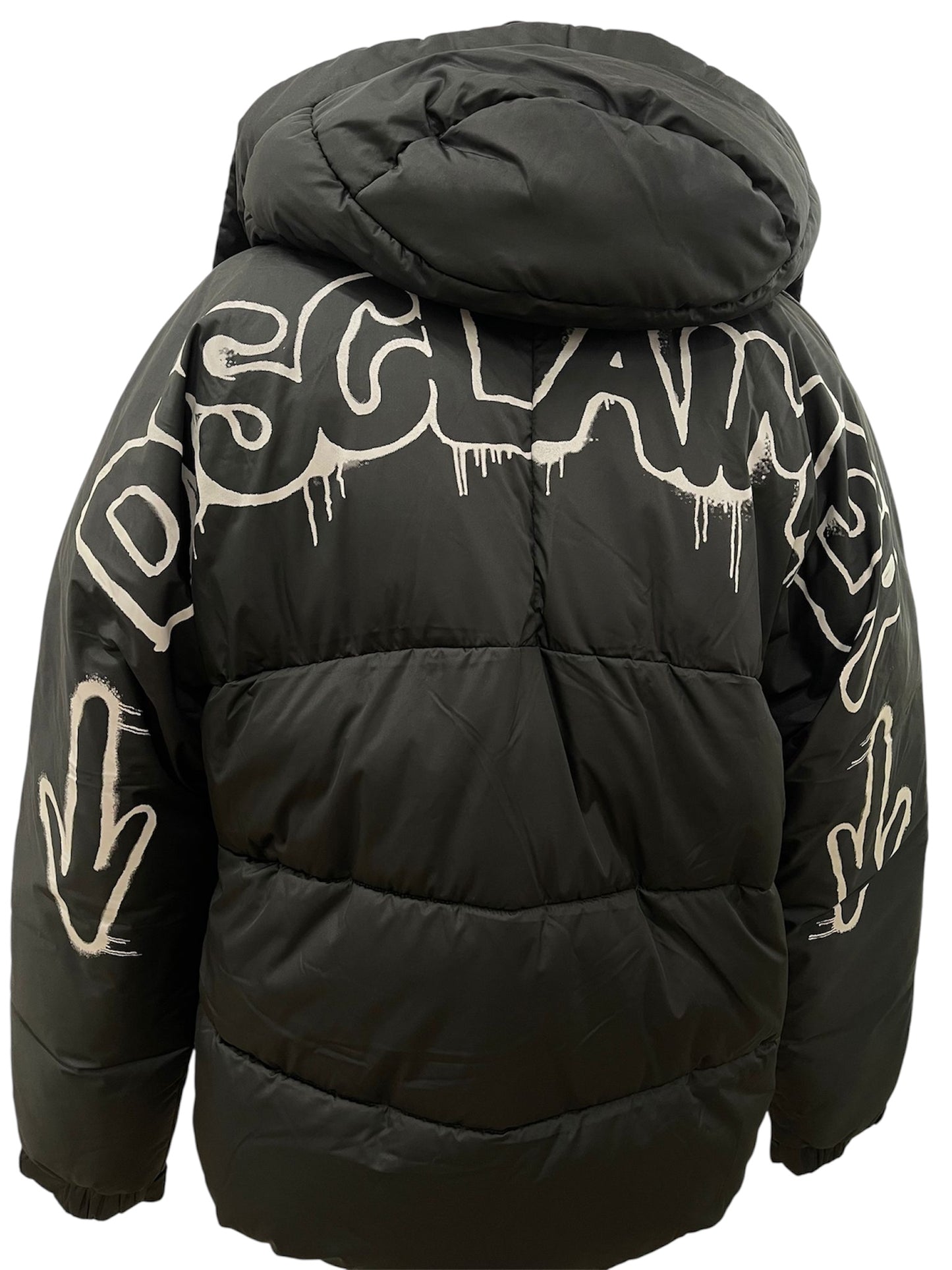 Disclaimer Piumino nero con dettagli logo graffiti