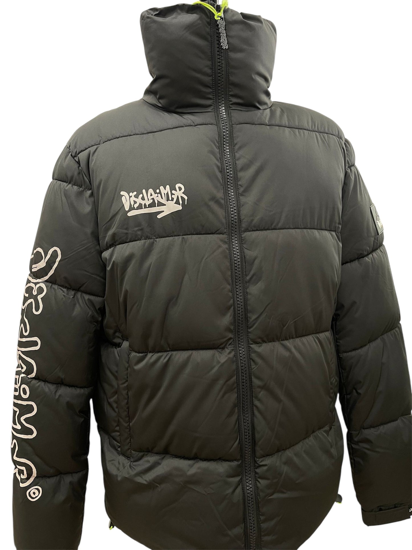 Disclaimer Piumino nero con stampa montagna