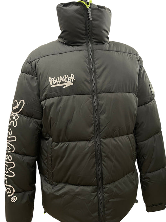 Disclaimer Piumino nero con stampa montagna