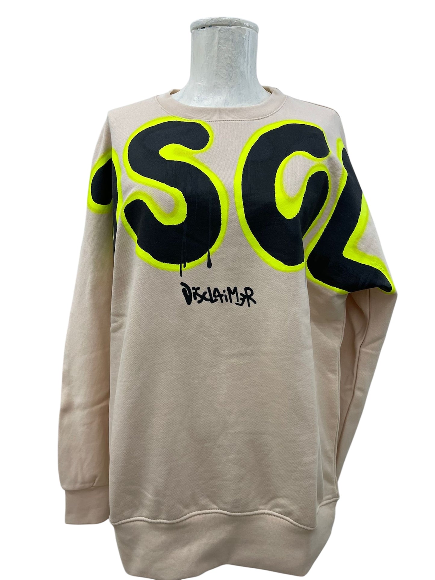 Disclaimer Felpa beige con maxi logo fluo