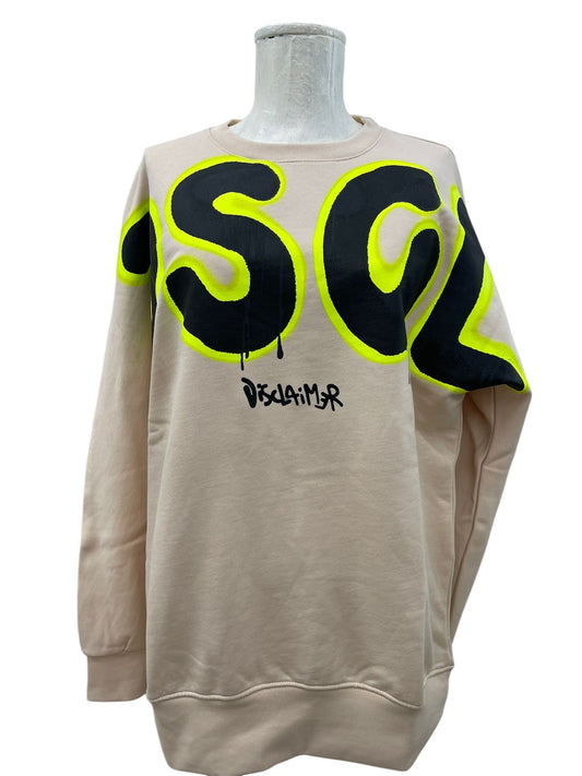 Disclaimer Felpa beige con maxi logo fluo