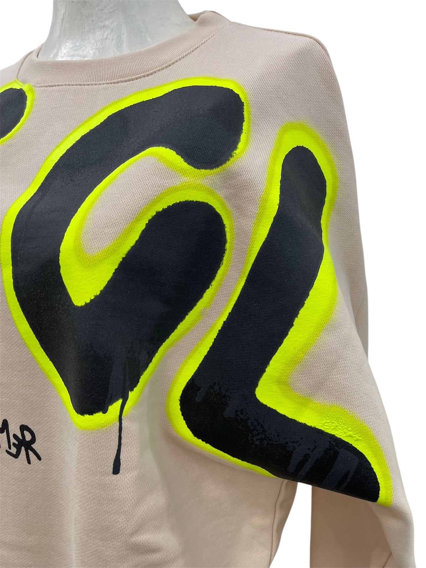 Disclaimer Felpa beige con maxi logo fluo