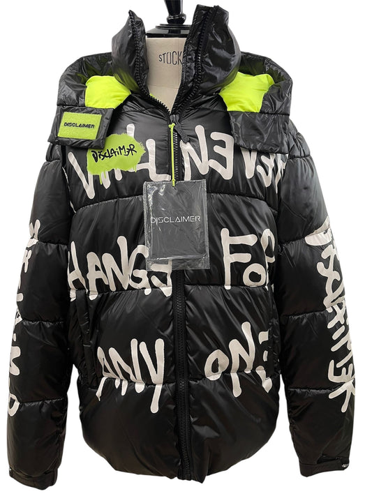 Disclaimer Piumino nero con dettagli fluo