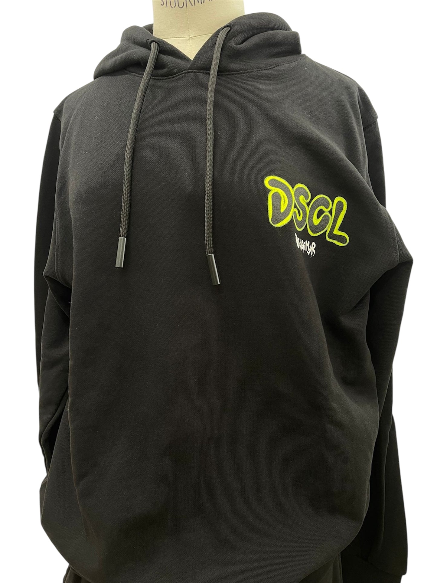 Disclaimer Felpa Hoodie nera con logo DSCL fluo