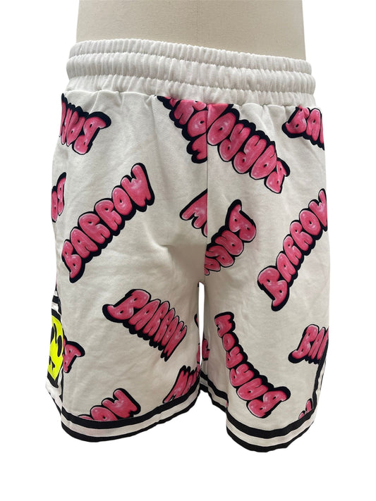 Barrow pantaloncini bianchi logo all-over e patch smiley