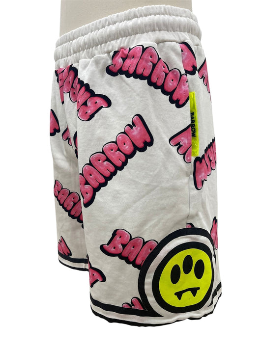 Barrow pantaloncini bianchi logo all-over e patch smiley