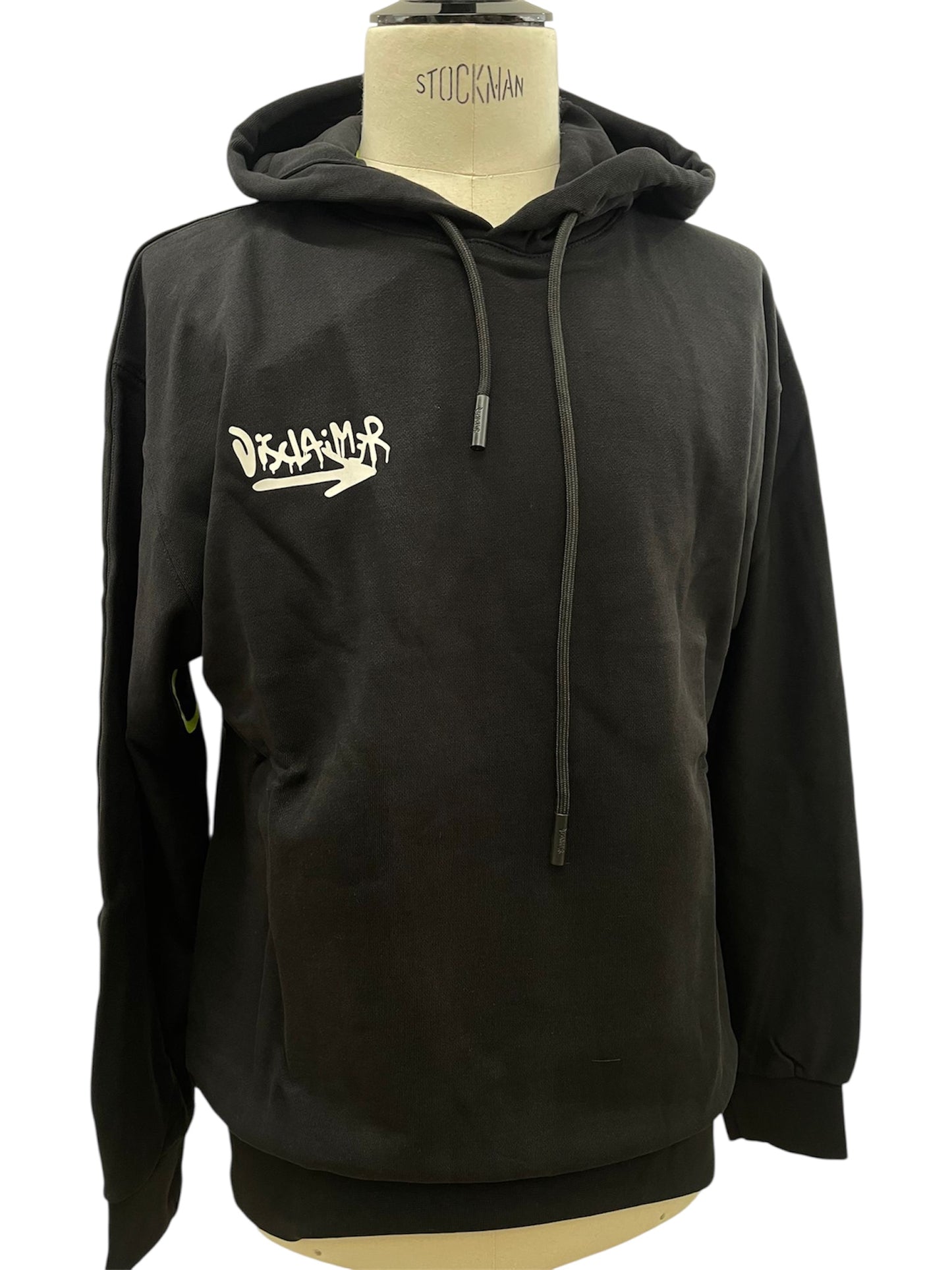 Disclaimer felpa nera con scritta graffiti giallo fluo