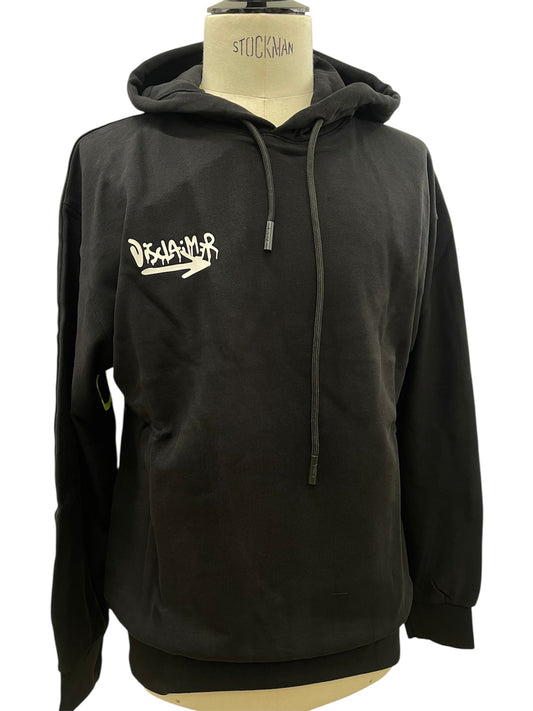 Disclaimer felpa nera con scritta graffiti giallo fluo