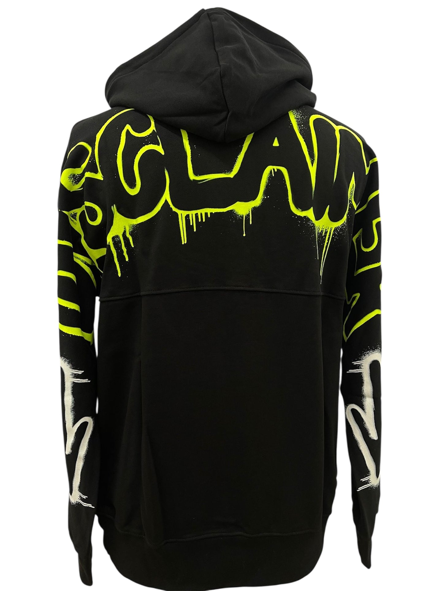Disclaimer felpa nera con scritta graffiti giallo fluo