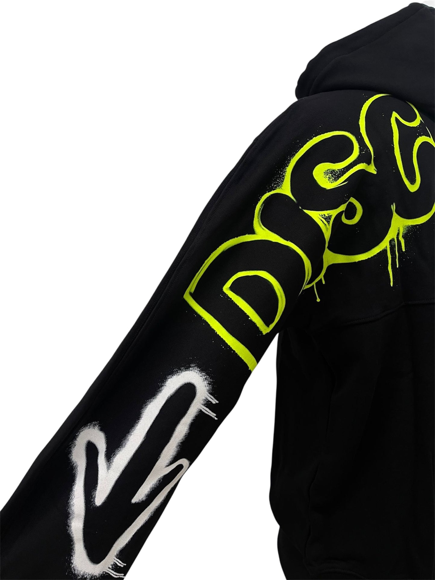 Disclaimer felpa nera con scritta graffiti giallo fluo