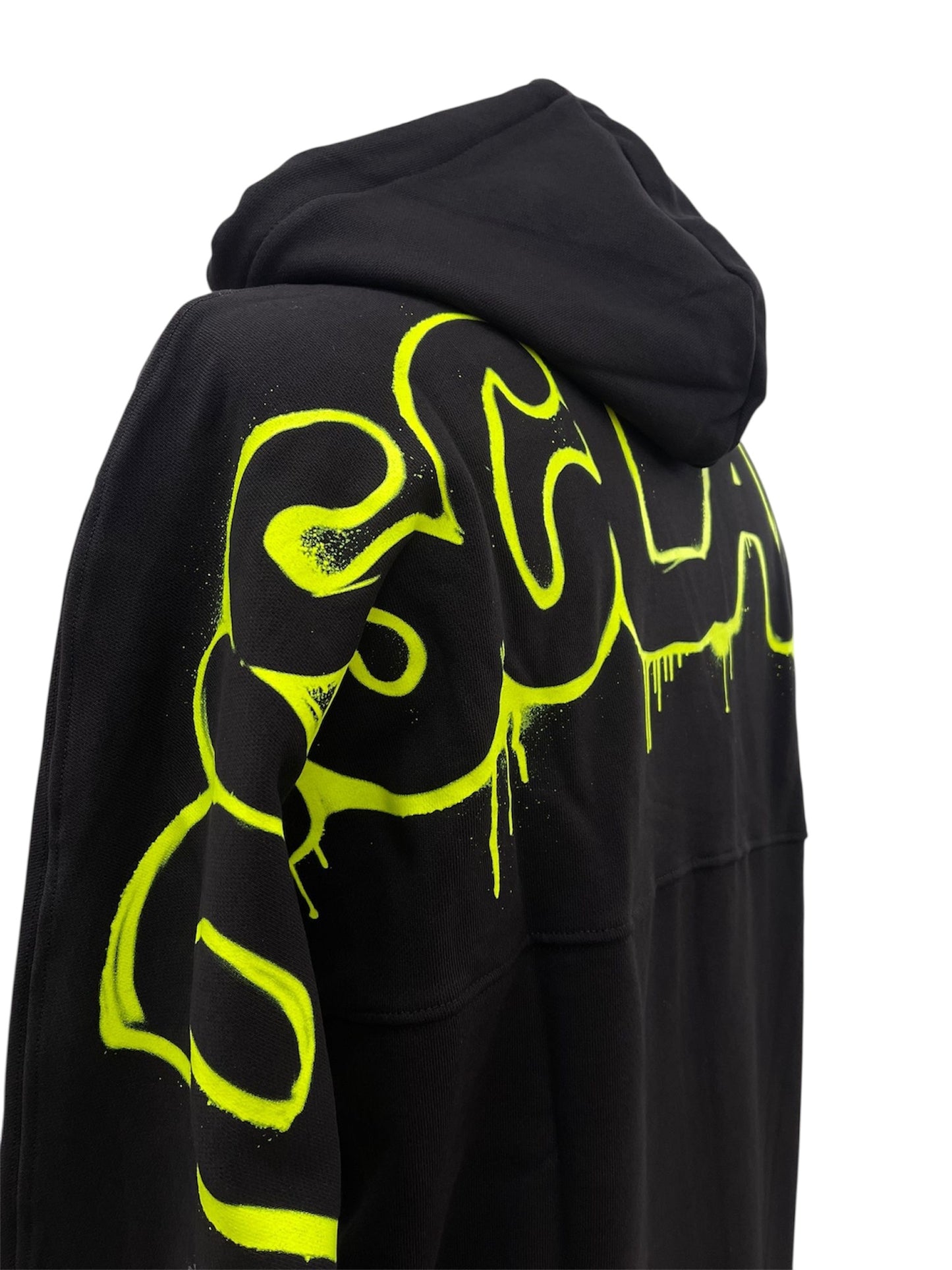 Disclaimer felpa nera con scritta graffiti giallo fluo