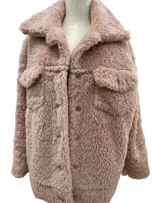 Hinnominate giacca teddy rosa con bottoni