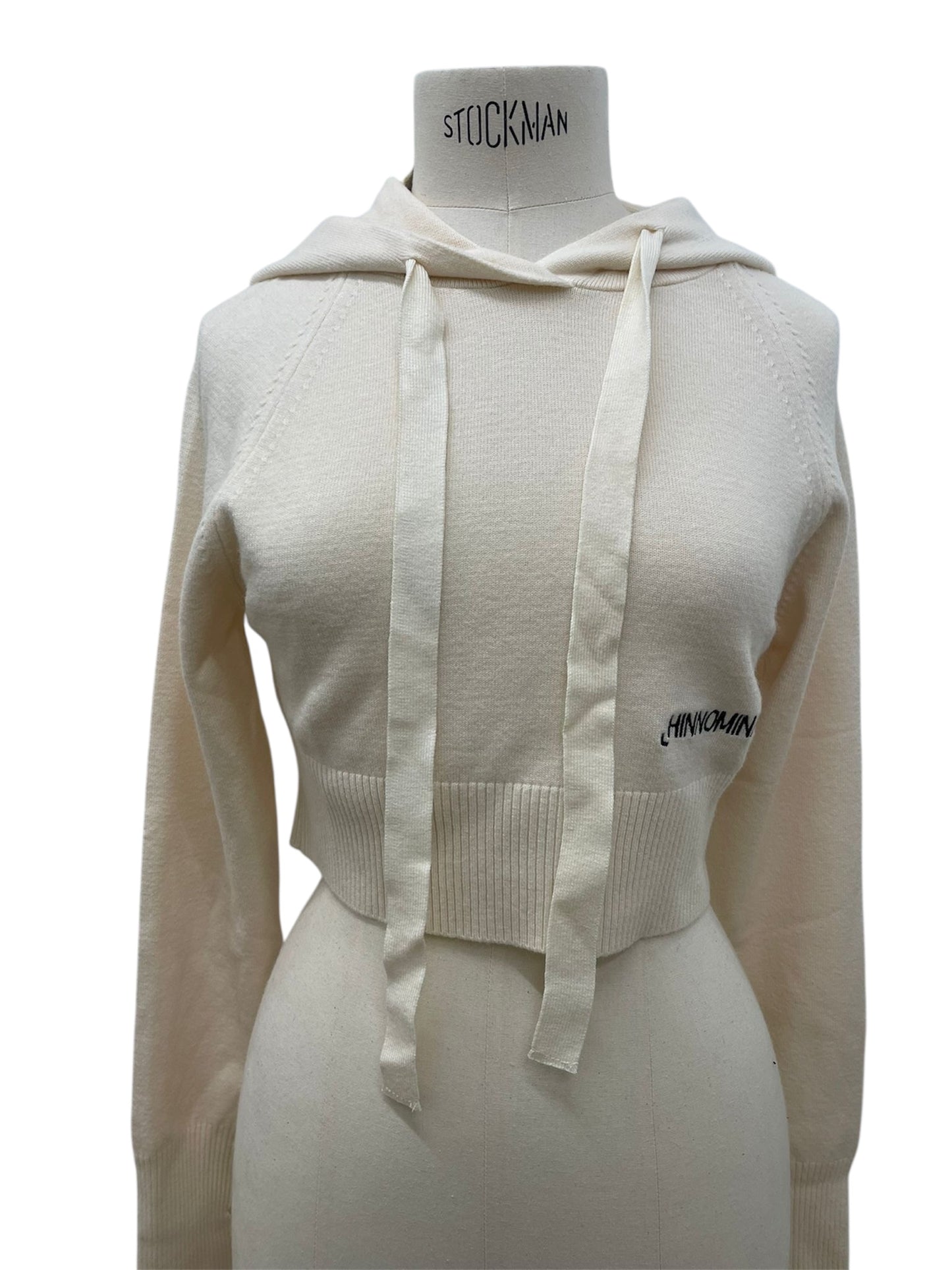 Hinnominate felpa cropped con cappuccio in maglia panna